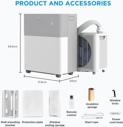 Midea 4-in-1 Portasplit Air Conditioner with Heat Pump, 12000 BTU 3.5kW, Only 39dB(A) in Silent Mode, Cooling A++/Heating A+, Smart WiFi Control, for Rooms up to 42m²/105m³ [Energy Class A++]