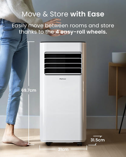 Pro Breeze 4-in-1 Portable Air Conditioner 7000 BTU with Remote Control, 24 Hour Timer & Dual Window Venting Kit Included. Powerful Air Conditioning Unit with Class A Energy Efficiency Rating