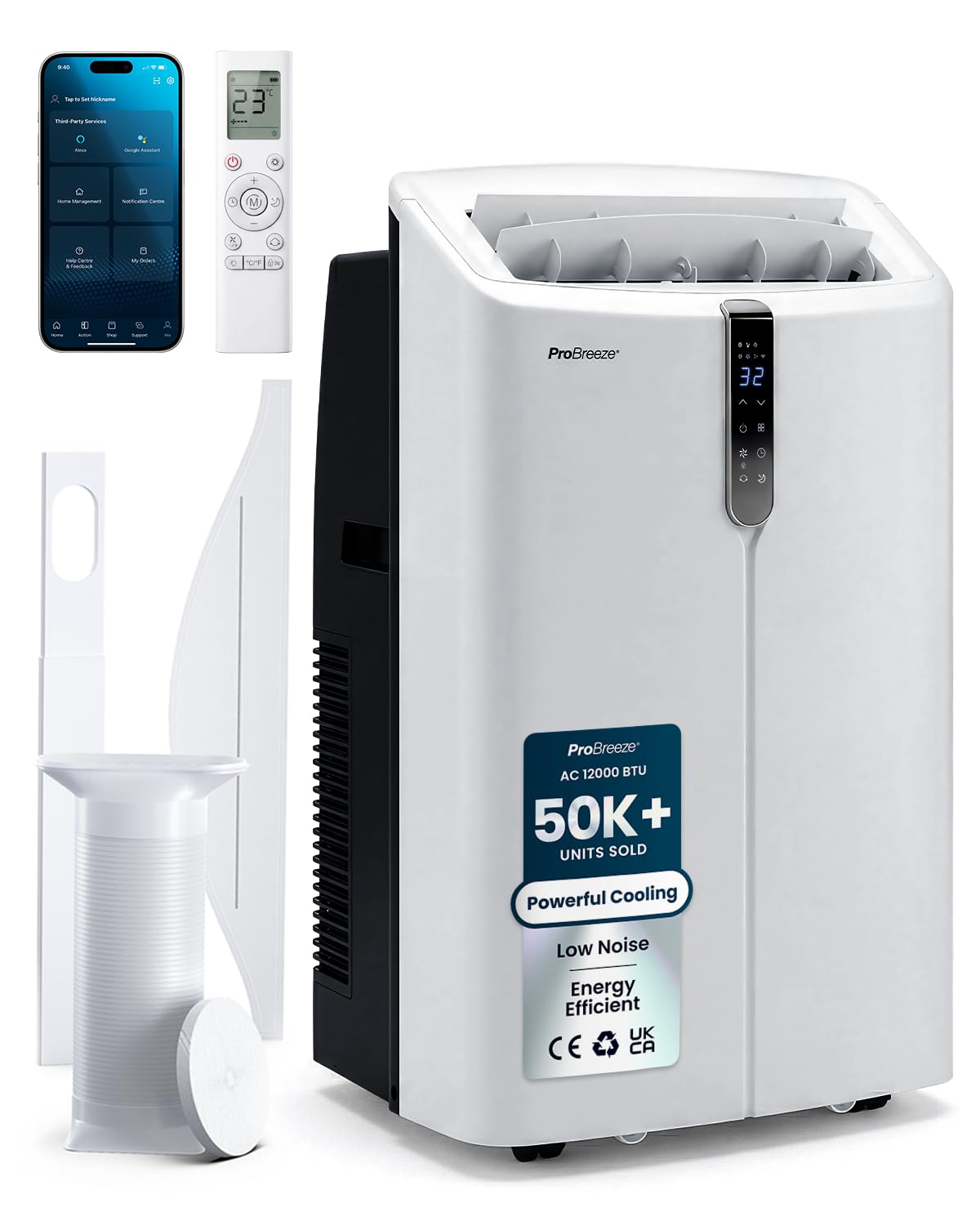 Pro Breeze 4-in-1 Portable Air Conditioner 7000 BTU with Remote Control, 24 Hour Timer & Dual Window Venting Kit Included. Powerful Air Conditioning Unit with Class A Energy Efficiency Rating