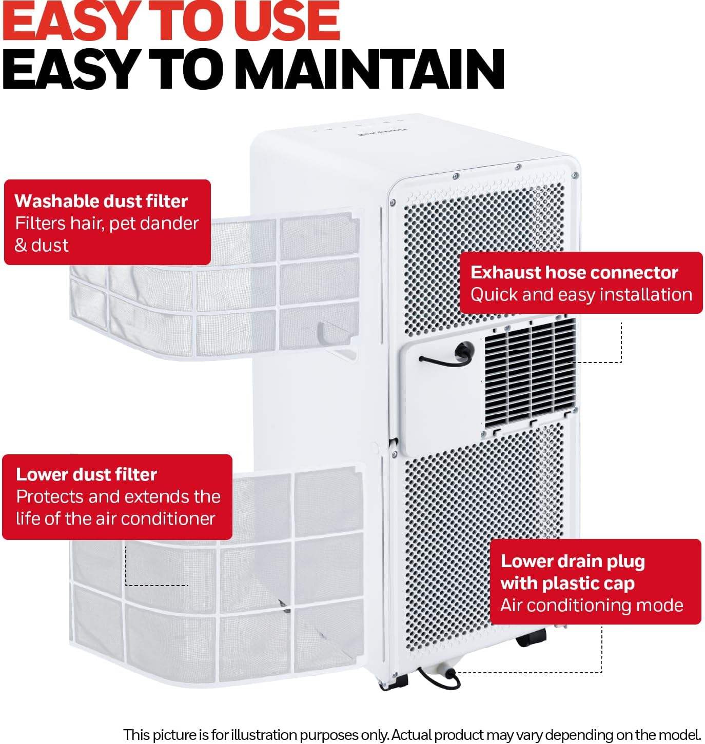 Honeywell 9000 BTU Air Conditioner & 24L/day Dehumidifier, 3 in 1 Portable Air conditioning Unit With Cooling, Dehumidification and Fan only mode (9000 BTU)