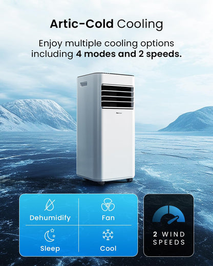 Pro Breeze 4-in-1 Portable Air Conditioner 7000 BTU with Remote Control, 24 Hour Timer & Dual Window Venting Kit Included. Powerful Air Conditioning Unit with Class A Energy Efficiency Rating