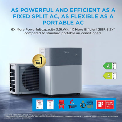 Midea 4-in-1 Portasplit Air Conditioner with Heat Pump, 12000 BTU 3.5kW, Only 39dB(A) in Silent Mode, Cooling A++/Heating A+, Smart WiFi Control, for Rooms up to 42m²/105m³ [Energy Class A++]