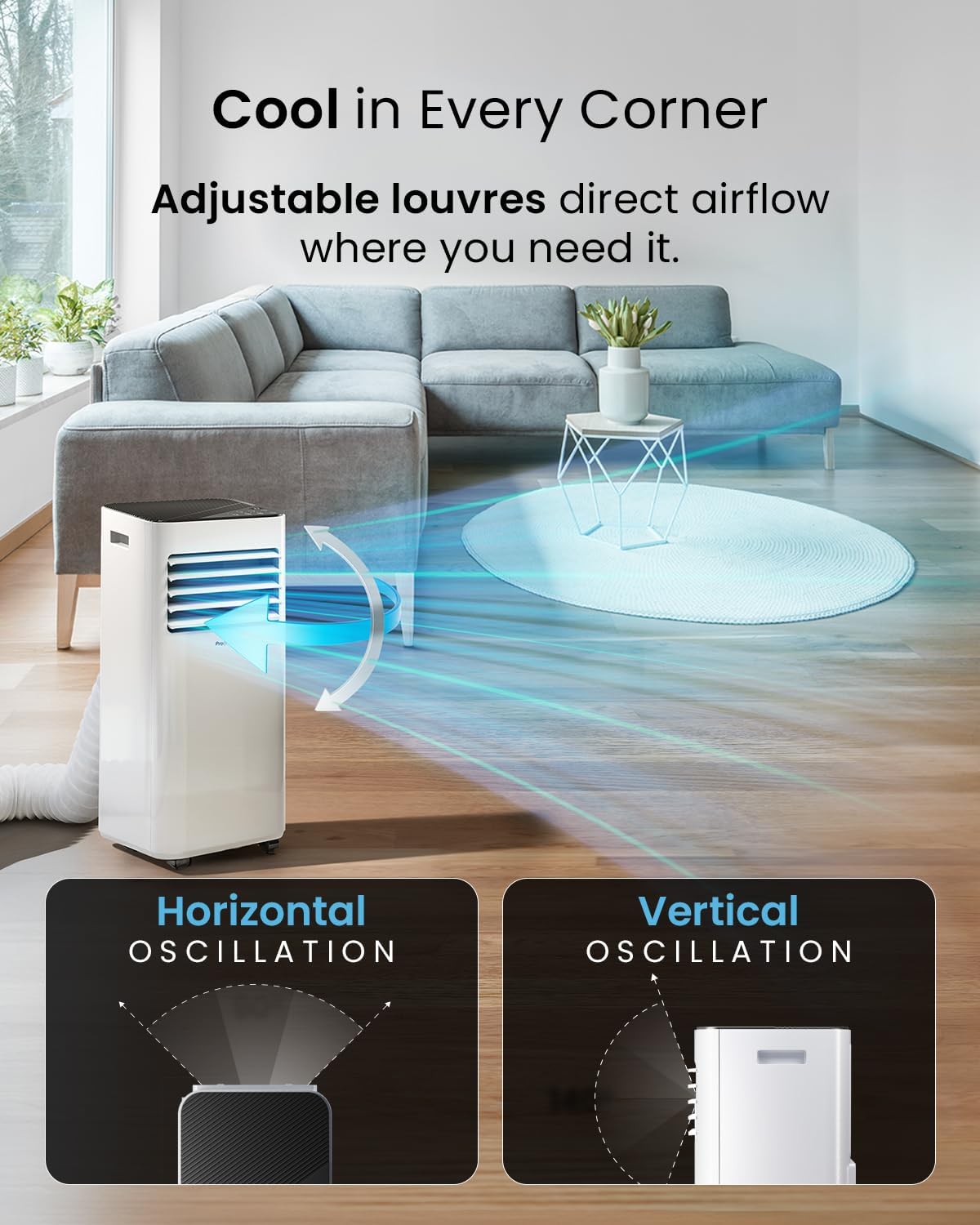 Pro Breeze 4-in-1 Portable Air Conditioner 7000 BTU with Remote Control, 24 Hour Timer & Dual Window Venting Kit Included. Powerful Air Conditioning Unit with Class A Energy Efficiency Rating