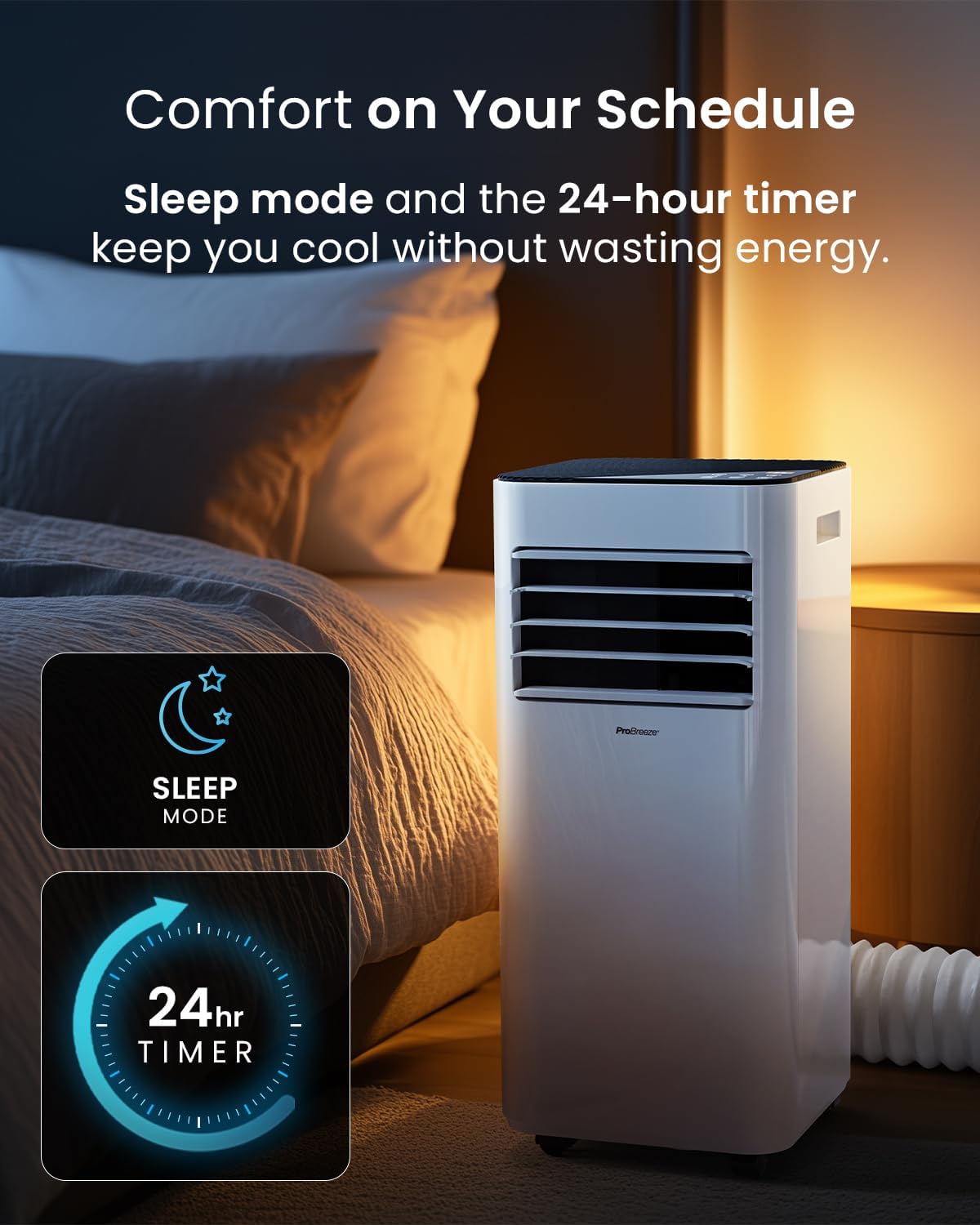 Pro Breeze 4-in-1 Portable Air Conditioner 7000 BTU with Remote Control, 24 Hour Timer & Dual Window Venting Kit Included. Powerful Air Conditioning Unit with Class A Energy Efficiency Rating