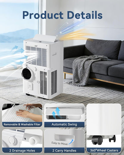 Aoxun Air Conditioning Unit with Smart Wifi, 12000 BTU Portable Air Conditioner Cools up to 320 sq. ft, 5-IN-1 AC Unit with Cooling&Heating&Dehumidifier&Fan&Sleep Mode, Remote Control, 24H Timer