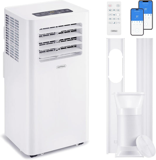 VonHaus Air Conditioning Unit 12000 BTU – WiFi, Smart Portable Air Conditioner Enabled with Alexa/Google Home, Window Venting Kit, Remote Control, 4 Modes, 3 Speeds, 24hr Timer, Wheels, Carry Handle