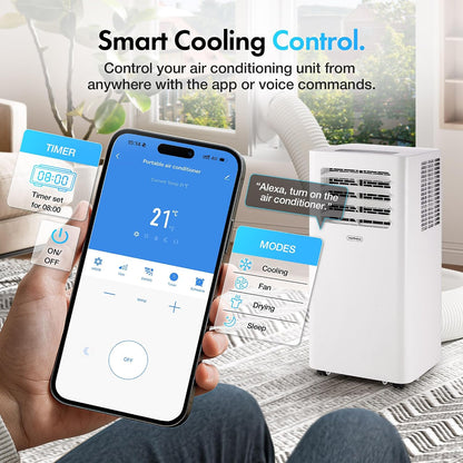 VonHaus Air Conditioning Unit 12000 BTU – WiFi, Smart Portable Air Conditioner Enabled with Alexa/Google Home, Window Venting Kit, Remote Control, 4 Modes, 3 Speeds, 24hr Timer, Wheels, Carry Handle