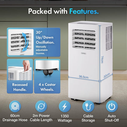 VonHaus Air Conditioning Unit 12000 BTU – WiFi, Smart Portable Air Conditioner Enabled with Alexa/Google Home, Window Venting Kit, Remote Control, 4 Modes, 3 Speeds, 24hr Timer, Wheels, Carry Handle